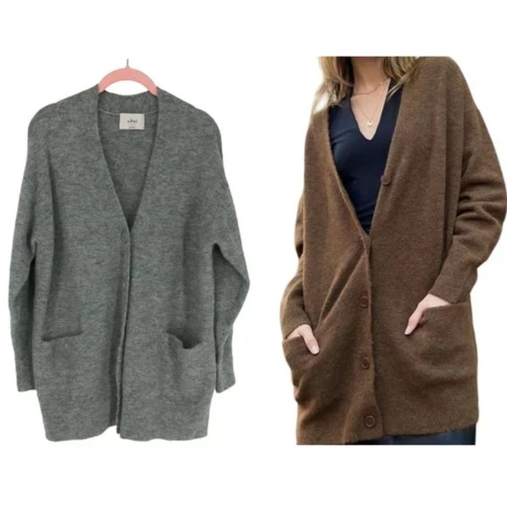 ARITZIA Wilfred V-neck Button-up Alpaca Bilbao Cardigan in Heather Gray